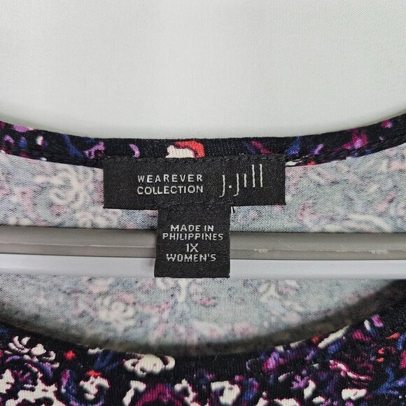 J. Jill Wearever Collection Top Shirt PURPLE PAISLEY Floral size 1X Maximalist - Picture 4 of 6